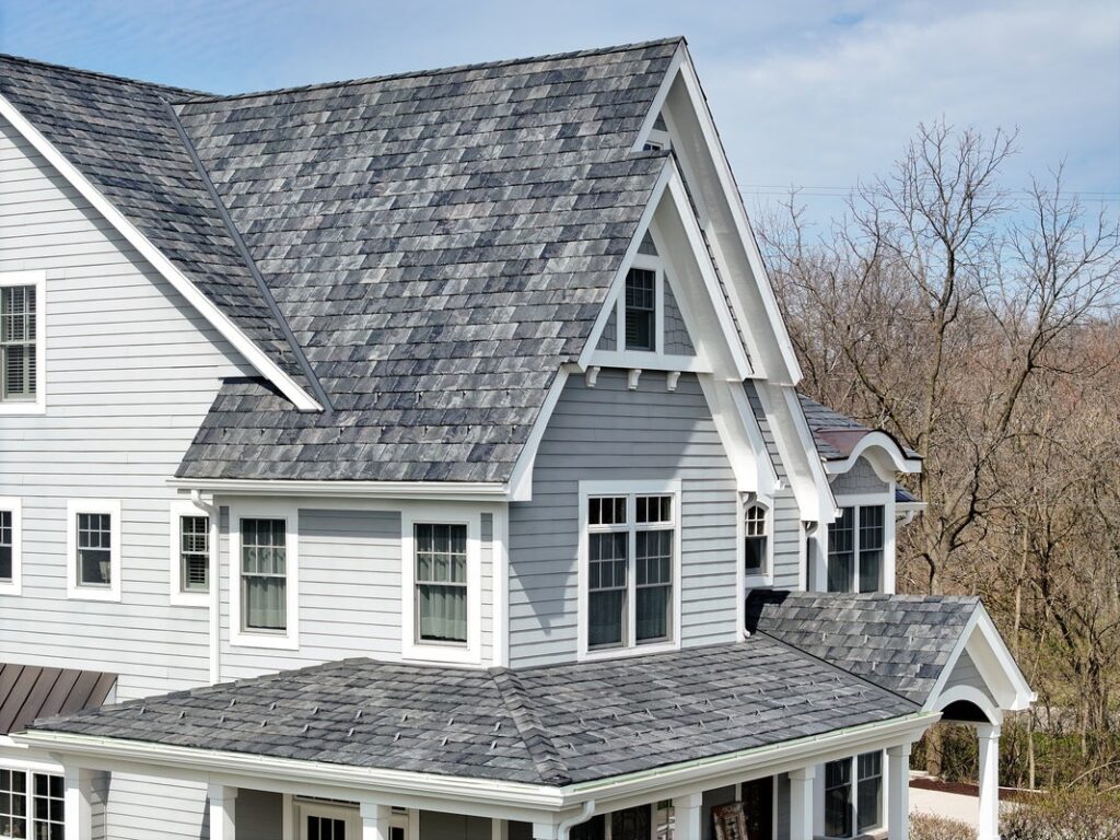 Brava synthetic slate roof on a modern home in Minooka, Illinois