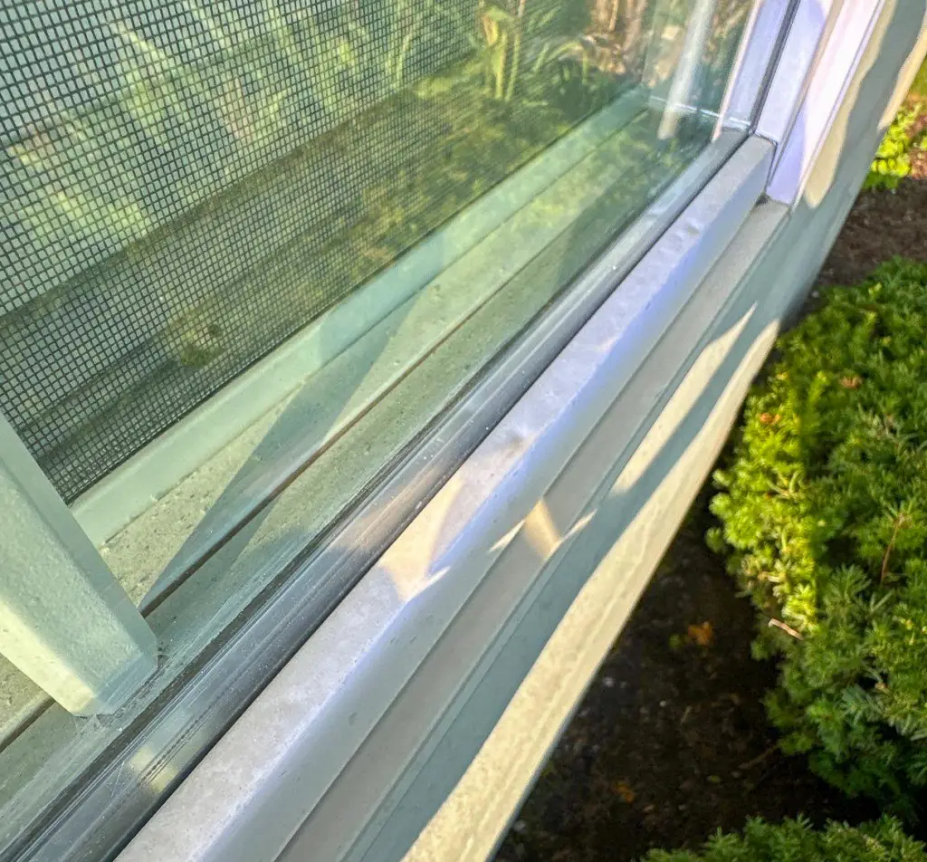 A damaged window frame