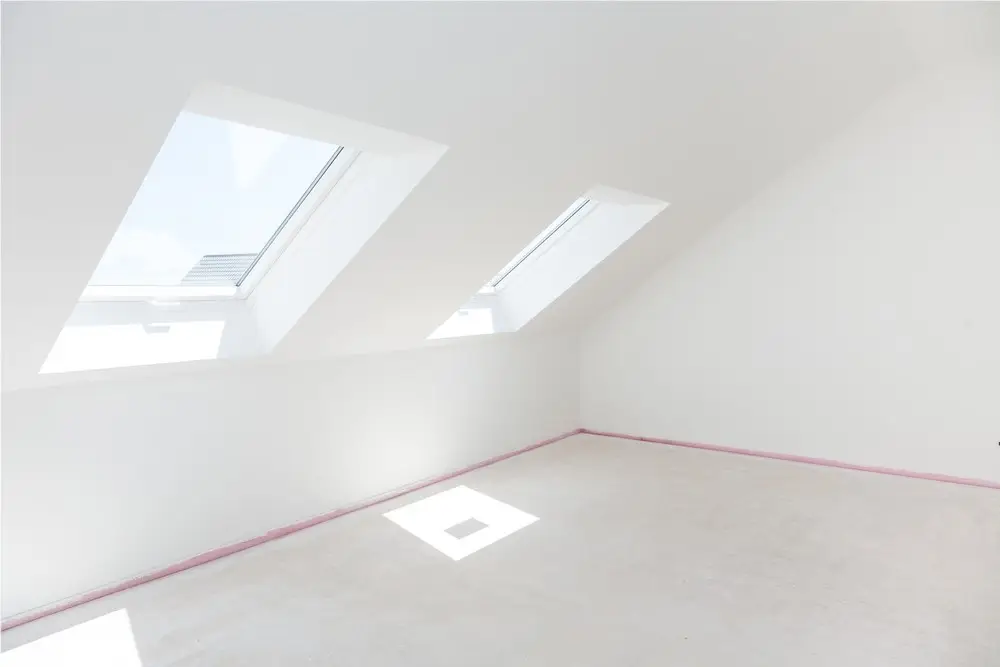 Interior room illuminated by two newly installed skylights
