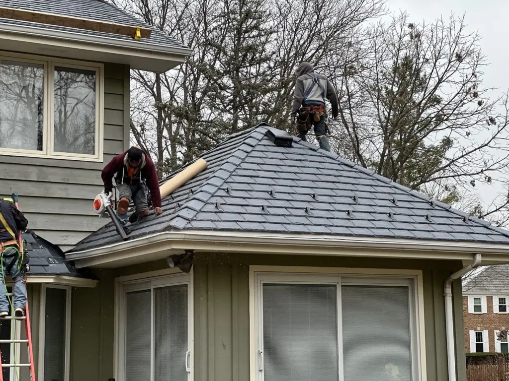 DaVinci synthetic slate roof being installed