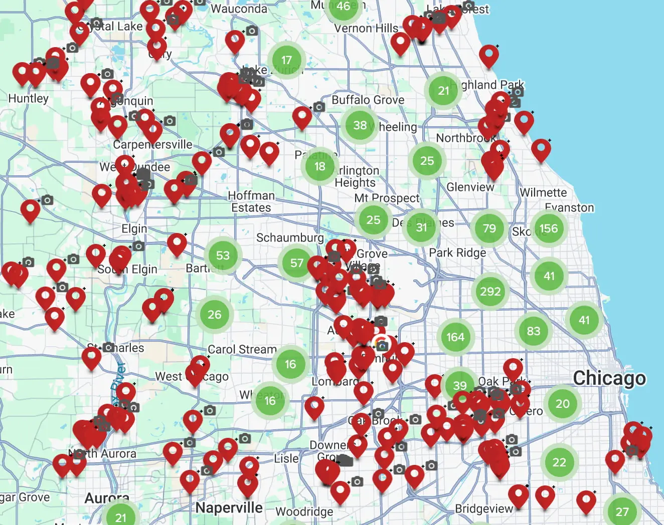 Map of Horizon Restoration roofing projects across Chicagoland